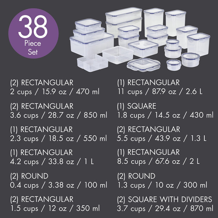 Easy Essentials Food Storage Container Set 38-Piece Clear Plastic 30 Piece - Diamond Home USA