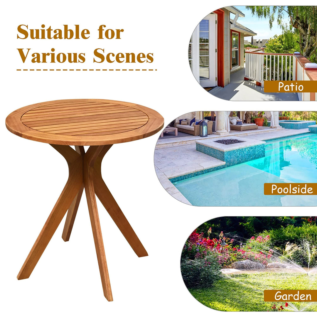 27 Inch Outdoor Round Dining Table Solid Wood Patio Bistro Natural Modern - Diamond Home USA