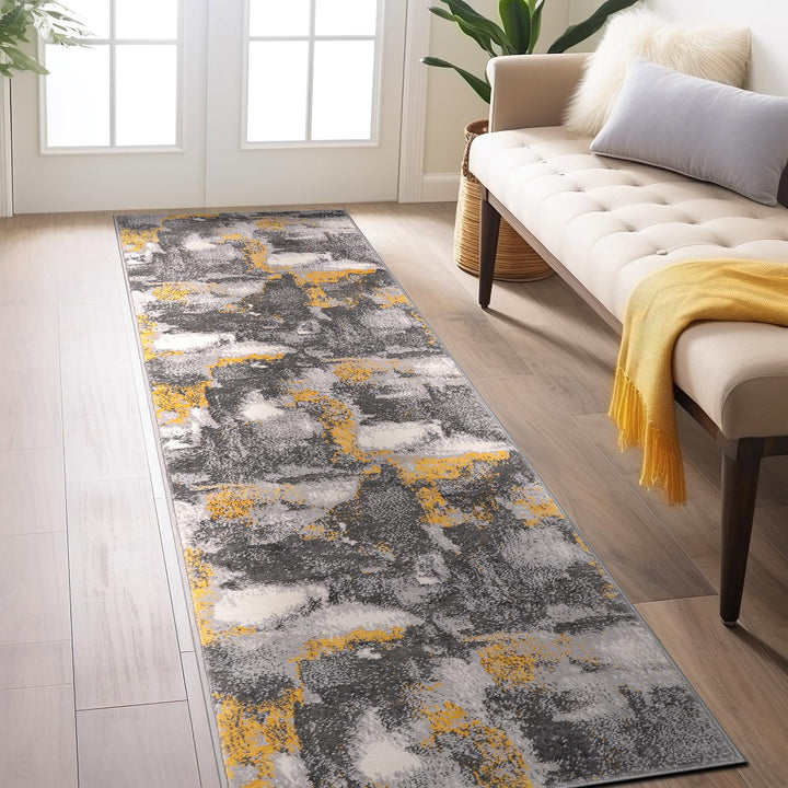 Rugshop Brighton Modern Abstract Stain Resistant Soft Runner Rug 2' x 7' Yellow 2'x7' Runner