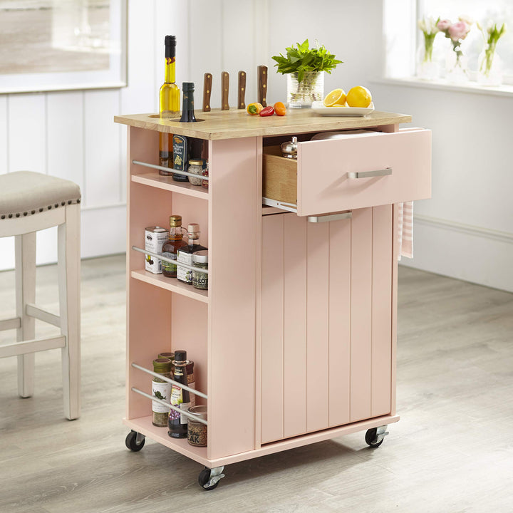Target Marketing System Kitchen Lima Island Cart with 3 Tier Spice Racks Blush Pink - Diamond Home USA