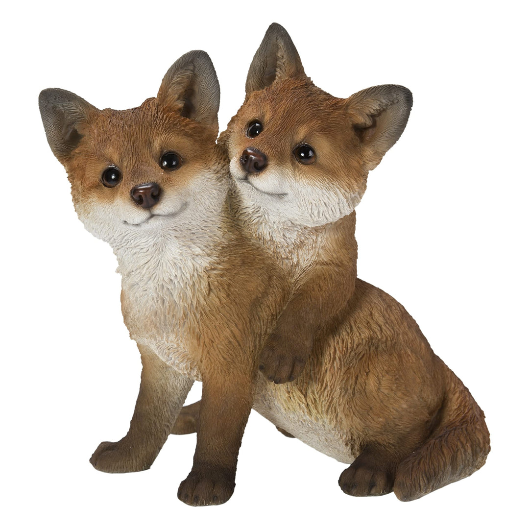 Fox Pups Hugging Ultra Realistic Garden Statue Multi Color Polyresin