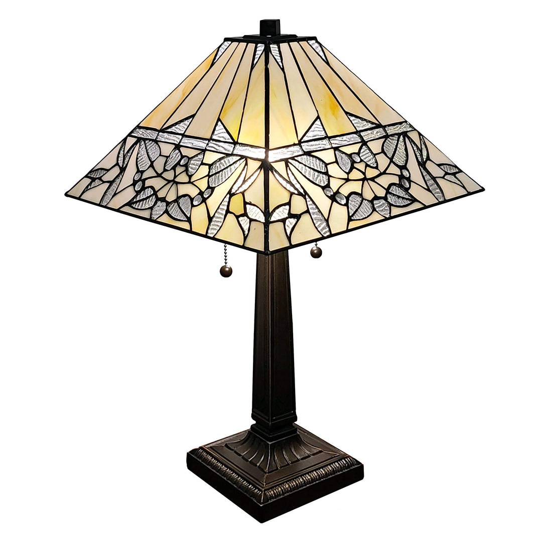 Amora Lighting Tiffany Style Table Lamp Banker Mission 22″ Tall Stained Glass - Diamond Home USA