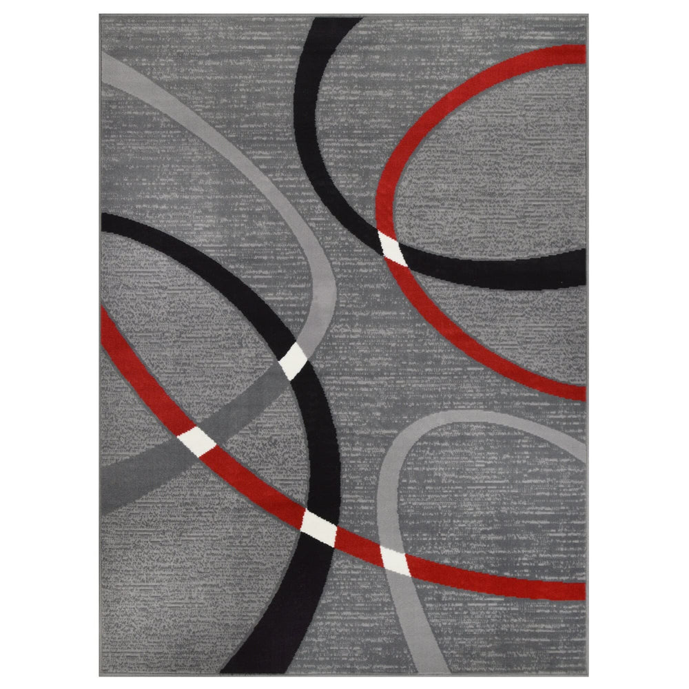 Modern Accent Rug in Red with Overlapping Curve Design 8' X 10' Abstract - Diamond Home USA