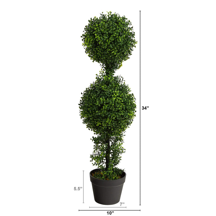 34" Boxwood Double Ball Topiary Artificial Tree (Indoor/Outdoor) 6" Black - Diamond Home USA