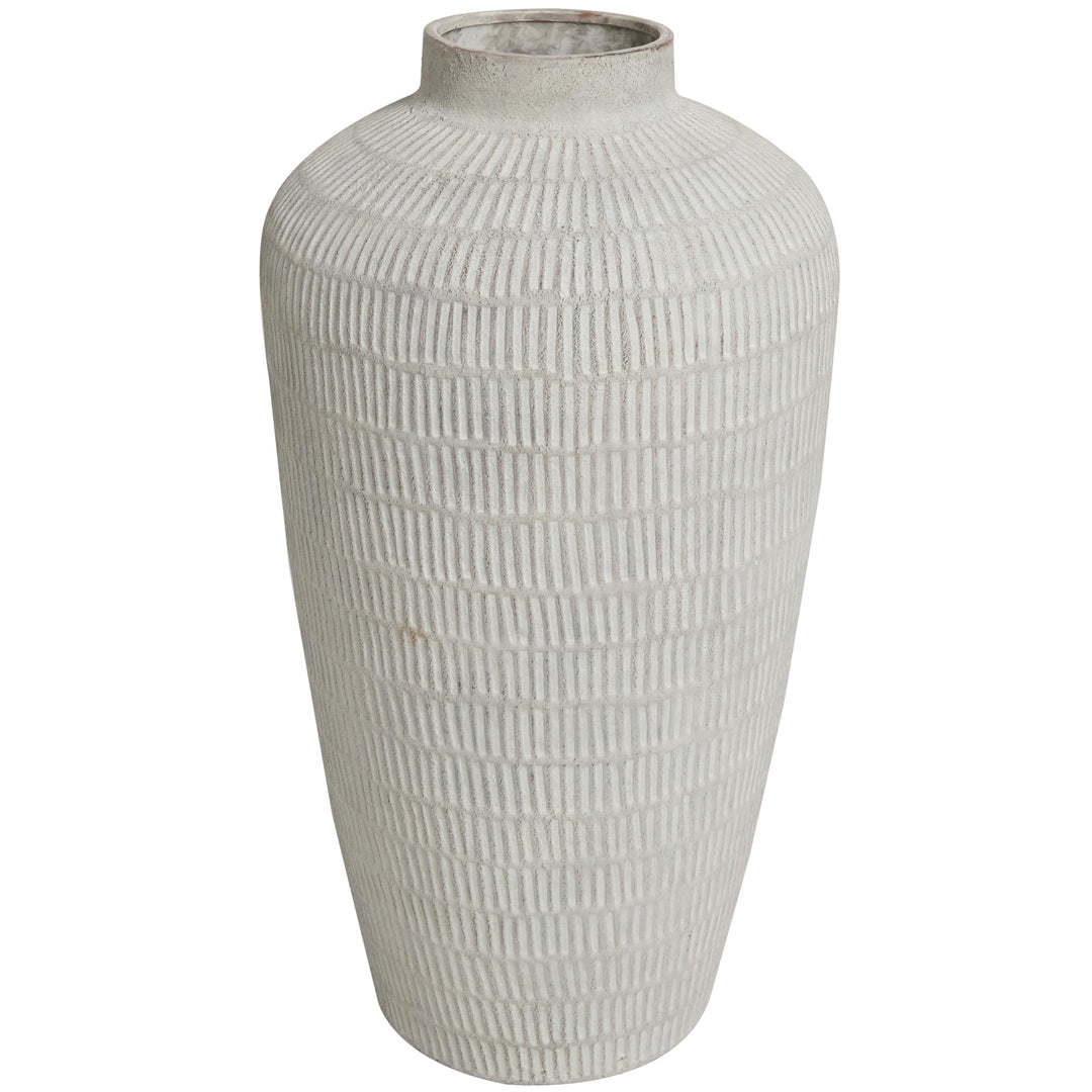 Cream Ceramic Textured Vase with Linear Pattern Off/White - Diamond Home USA