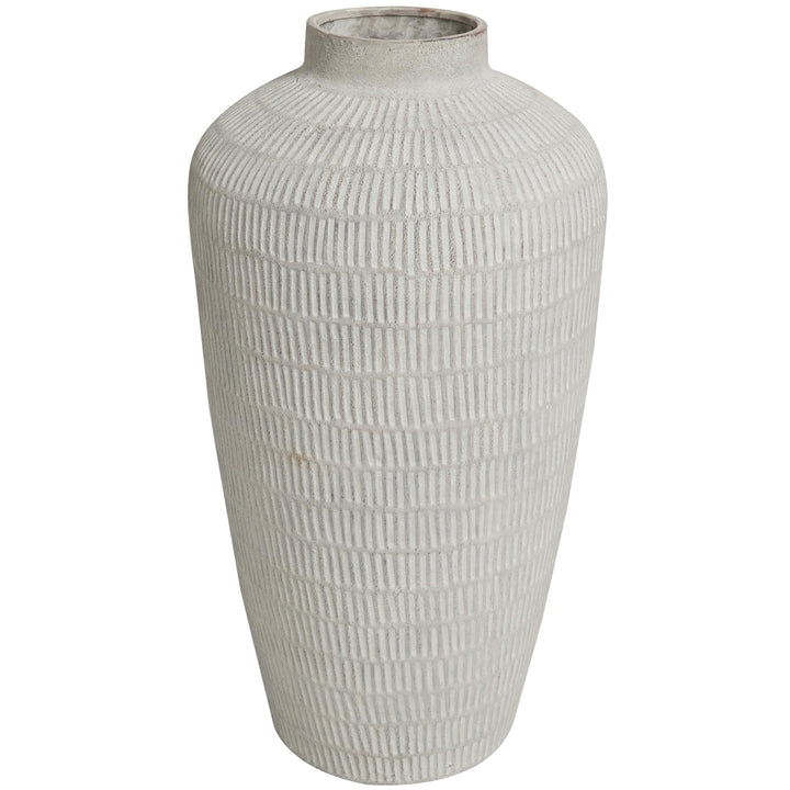 Cream Ceramic Textured Vase with Linear Pattern Off/White - Diamond Home USA