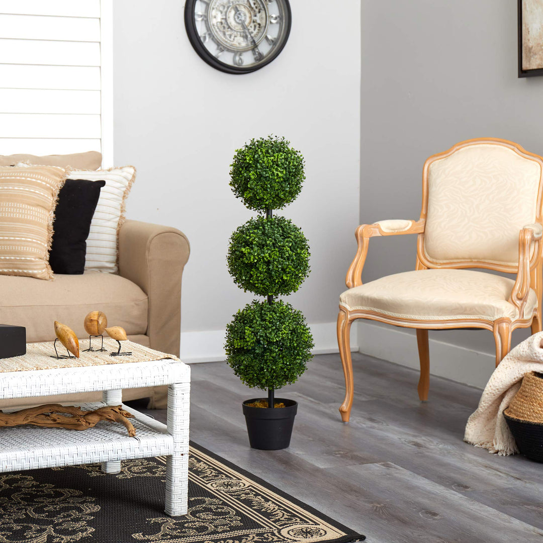 Nearly Natural 3ft. Artificial Triple Ball Boxwood Topiary Tree (Indoor/Outdoor) - Diamond Home USA