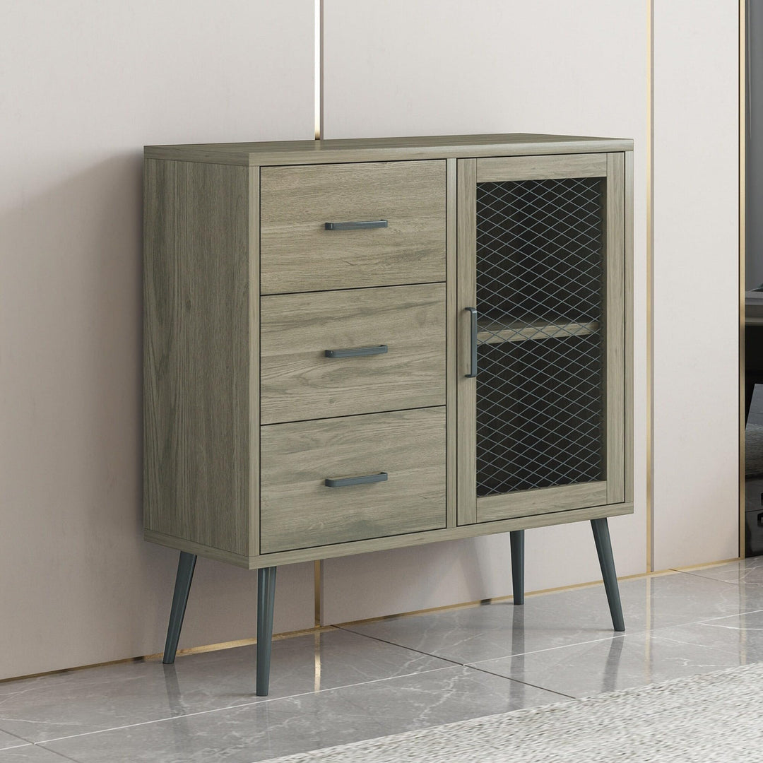 30-in Brown Wooden 3-Drawer Entryway Cabinet Console Table with Metal Mesh - Diamond Home USA