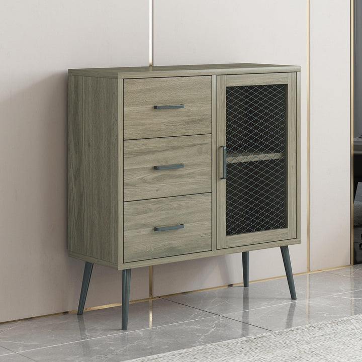 30-in Brown Wooden 3-Drawer Entryway Cabinet Console Table with Metal Mesh - Diamond Home USA