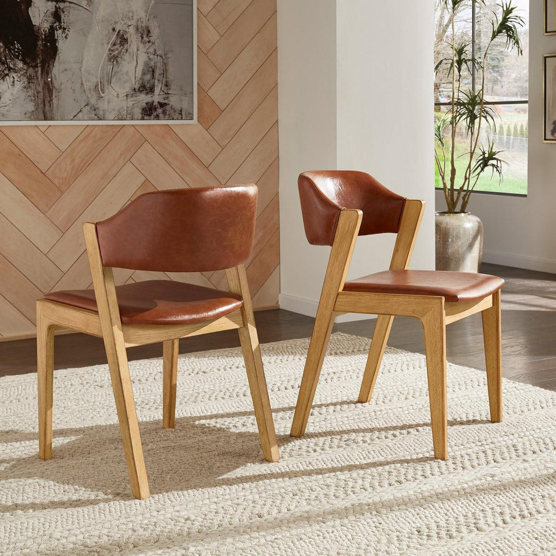 Scandinavian Light Oak Finish Dining Chairs (Set of 2) Brown Contemporary