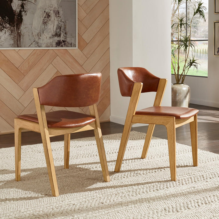 Scandinavian Light Oak Finish Dining Chairs (Set of 2) Brown Contemporary