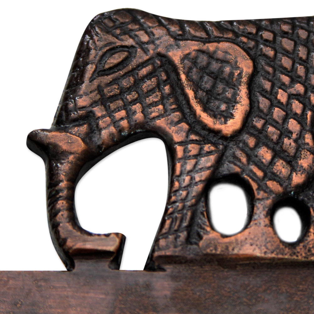 Handmade Brass Key Holder 'Adventurous Elephants' (India) Brown - Diamond Home USA