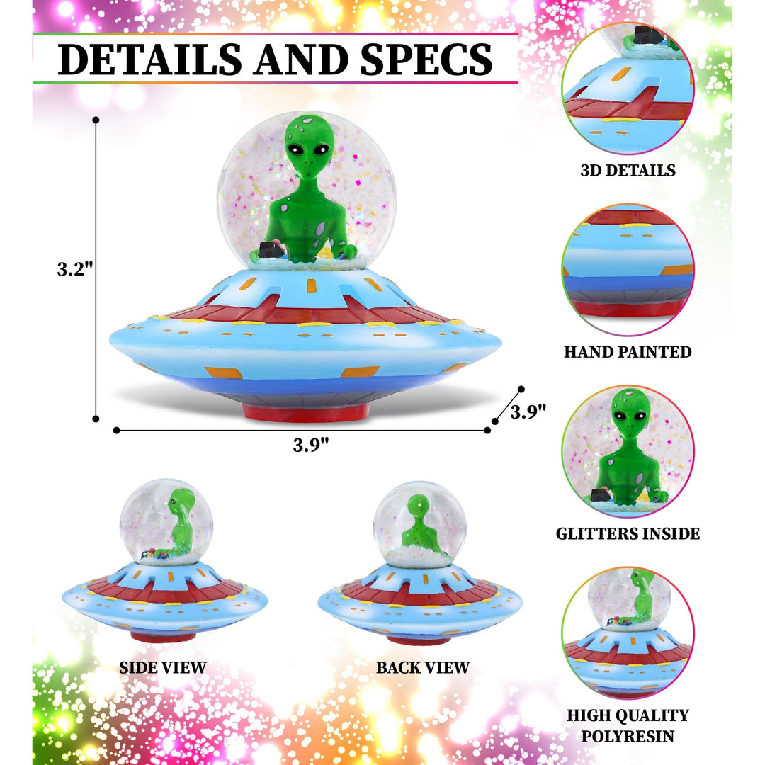 Alien Snow Globe Figurine with Sparkling Glitter 45mm 3.9â€³lx3.9â€³wx3.2â€³h - Diamond Home USA