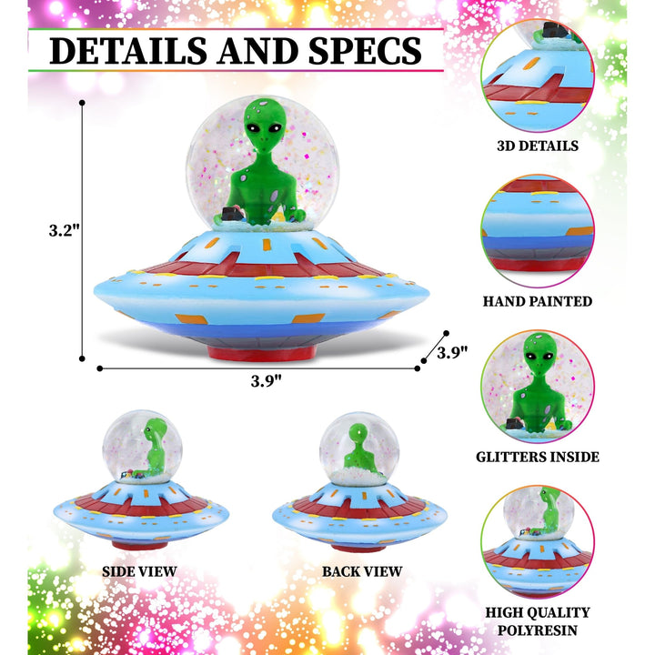 Alien Snow Globe Figurine with Sparkling Glitter 45mm 3.9â€³lx3.9â€³wx3.2â€³h - Diamond Home USA