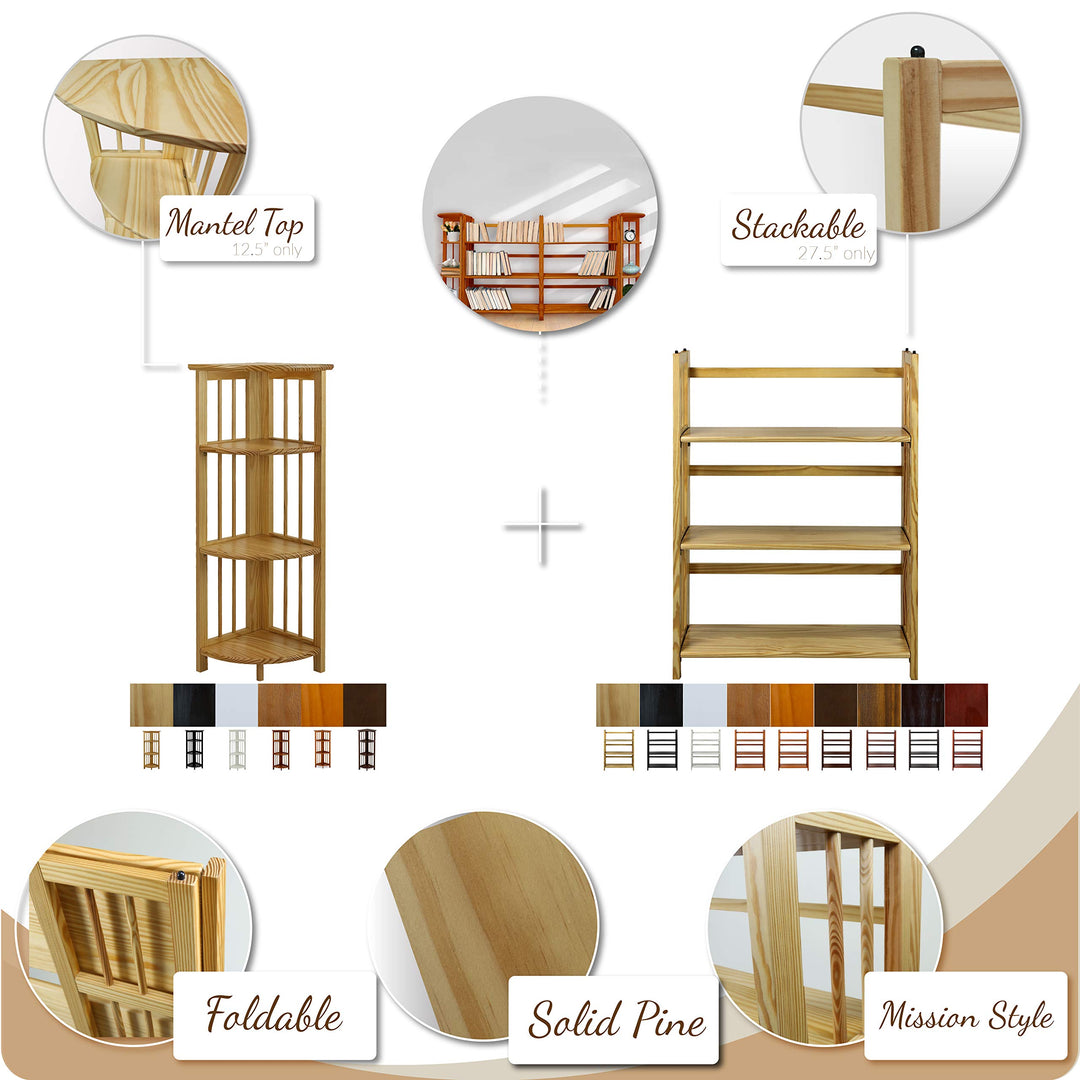 Casual Home 3-Shelf 27.5" Wide Folding Stackable Bookcase