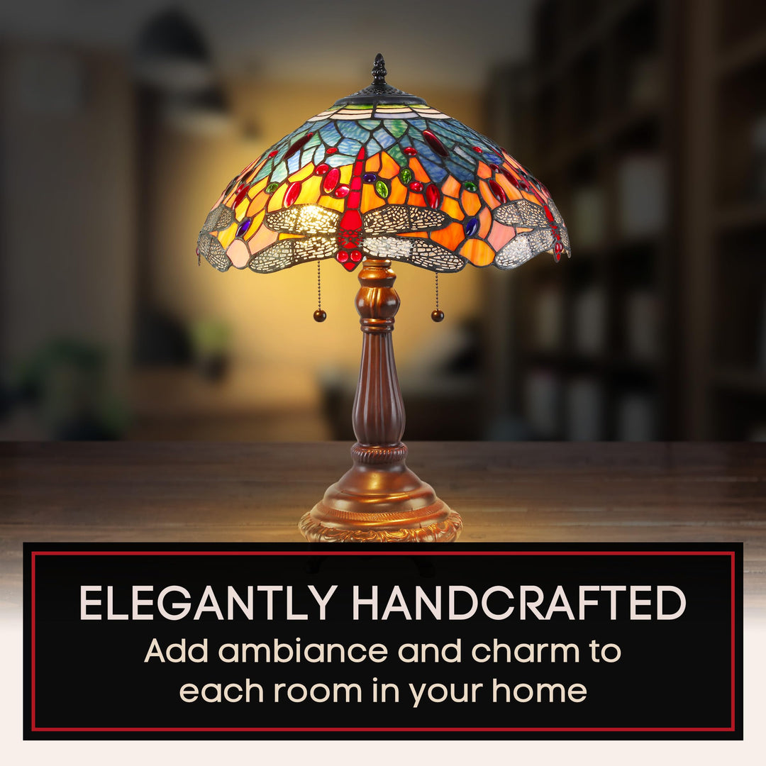 Serena D'italia Tiffany Table Lamp - Red Dragonfly Antique Desk Nightstand - - Diamond Home USA