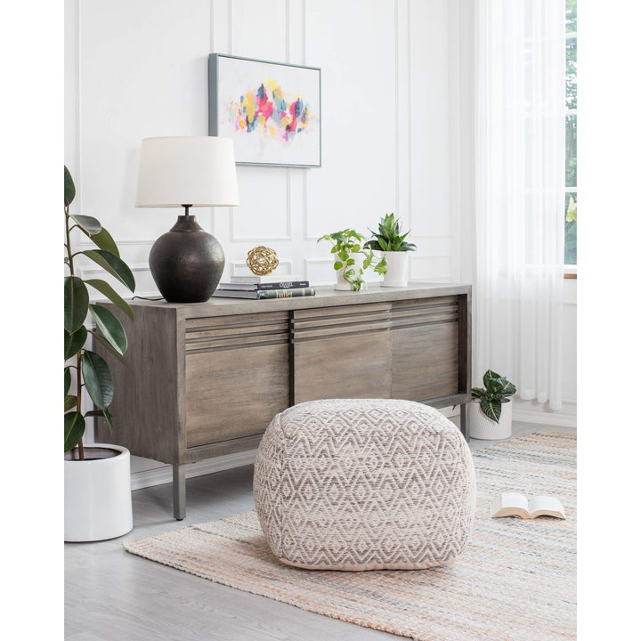 Gray 22-inch Square Pouf Grey Bohemian Eclectic Modern Contemporary Pattern