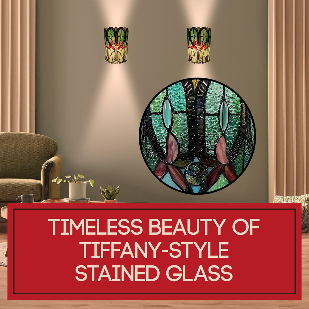 Tiffany Style Wall Lamp 2 Light Stained Glass Green Blue Vintage Antique for Multi-color - Diamond Home USA