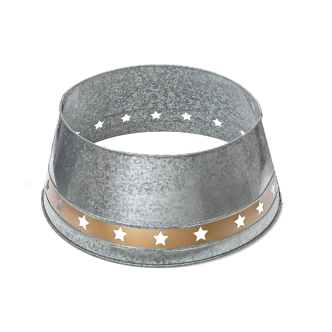 Christmas Galvanized Tree Collar with Stars Silver Metal