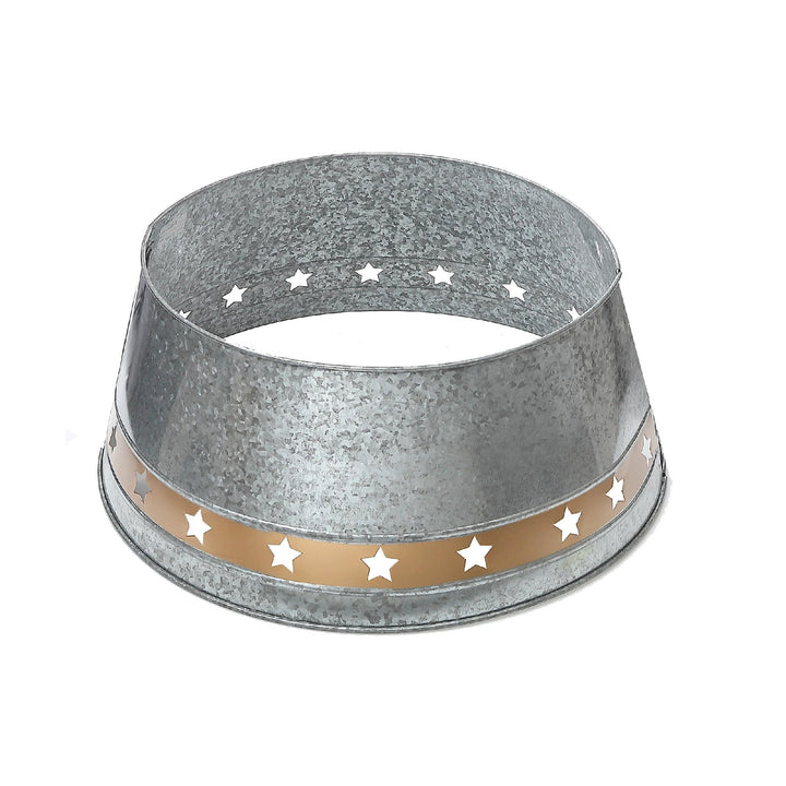 Christmas Galvanized Tree Collar with Stars Silver Metal