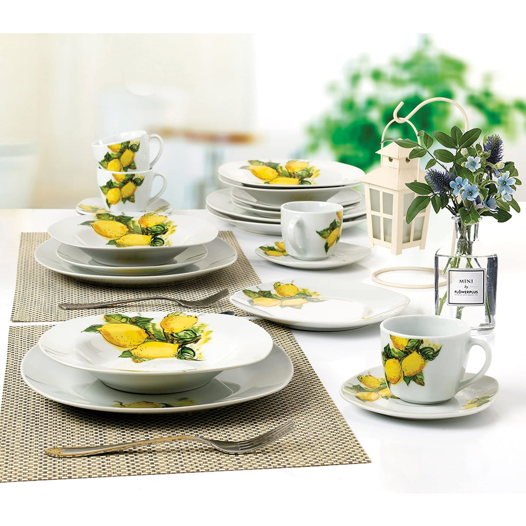 Porcelain 20 Piece Square Dinnerware Set Service For 4-lemon Design White - Diamond Home USA