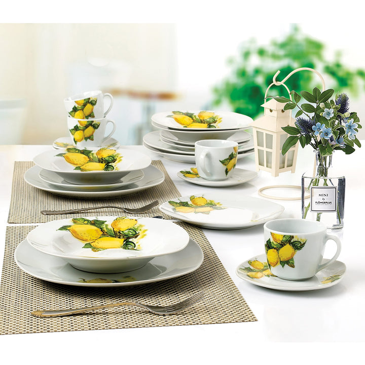 Porcelain 20 Piece Square Dinnerware Set Service For 4-lemon Design White - Diamond Home USA