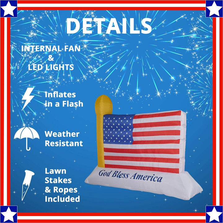 10-ft. Wide American Flag Blow Up Inflatable with Lights and Storage Bag Blue - Diamond Home USA