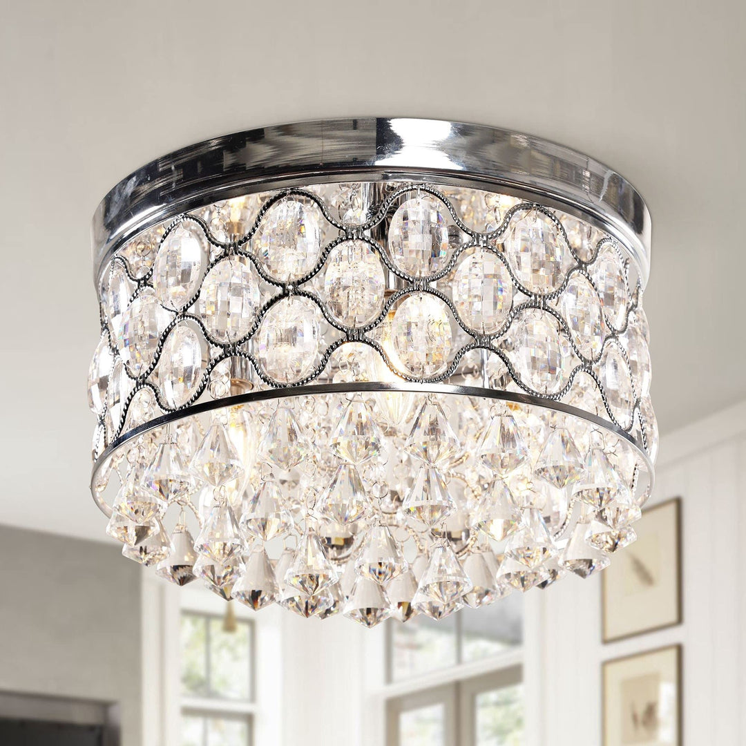 Modern 14-inch Chrome 3-Light Crystal Flush Mount Chandelier Contemporary
