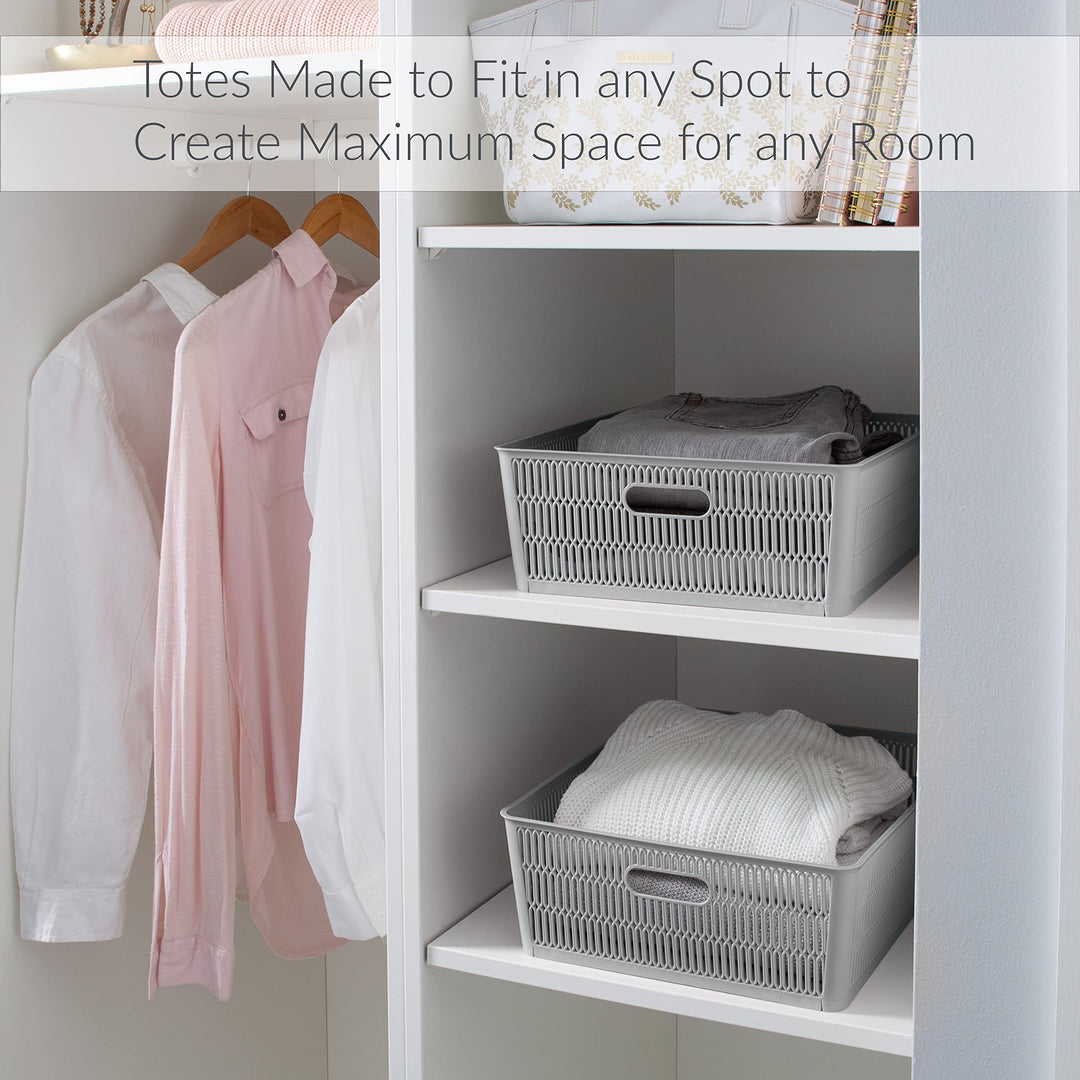 Simplify 4Pk Shallow Slide 2 Stack It Tote Basket|Storage & Organization|Open - Diamond Home USA