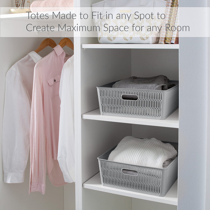 Simplify 4Pk Shallow Slide 2 Stack It Tote Basket|Storage & Organization|Open - Diamond Home USA