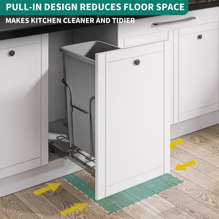 30l Resin Pull Out Kitchen Waste Containers with Lid Grey Metal Plastic - Diamond Home USA