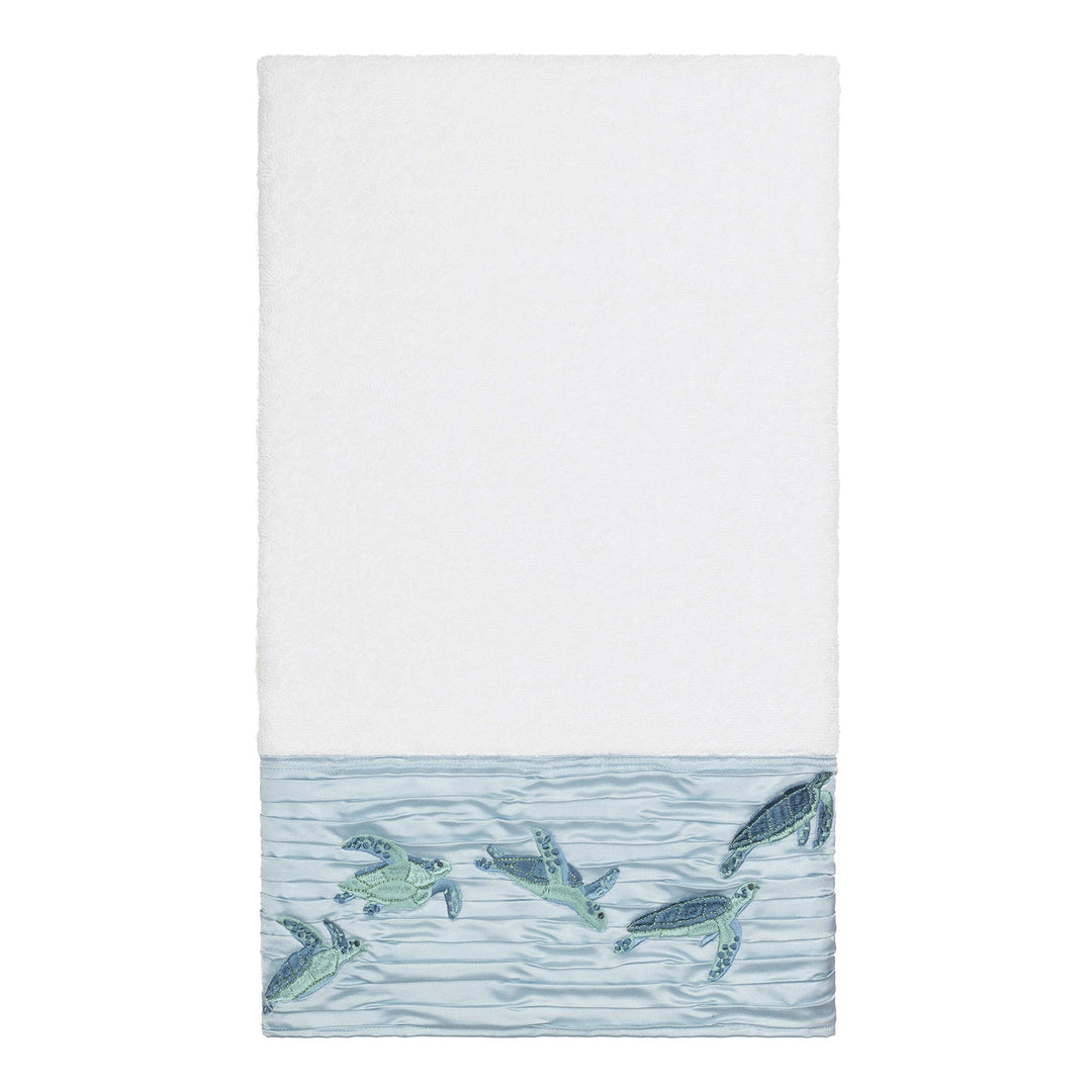 Turkish Cotton Turtles Embroidered White 4-Piece Towel Set Blue Terry Cloth - Diamond Home USA