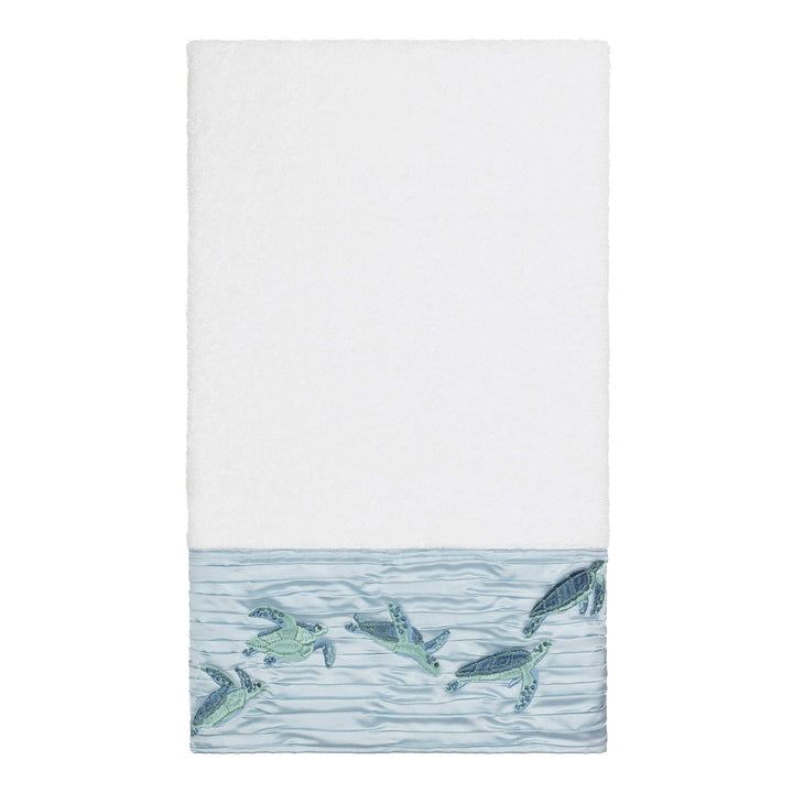 Turkish Cotton Turtles Embroidered White 4-Piece Towel Set Blue Terry Cloth - Diamond Home USA