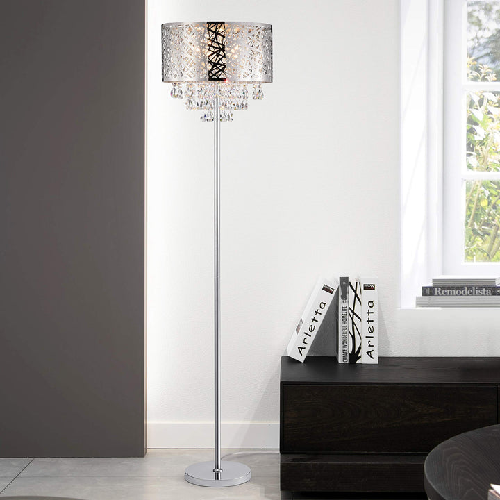Warehouse of Tiffany FL7992 Ivica Chrome 3 Light Metal Crystal Floor Lamp Silver - Diamond Home USA