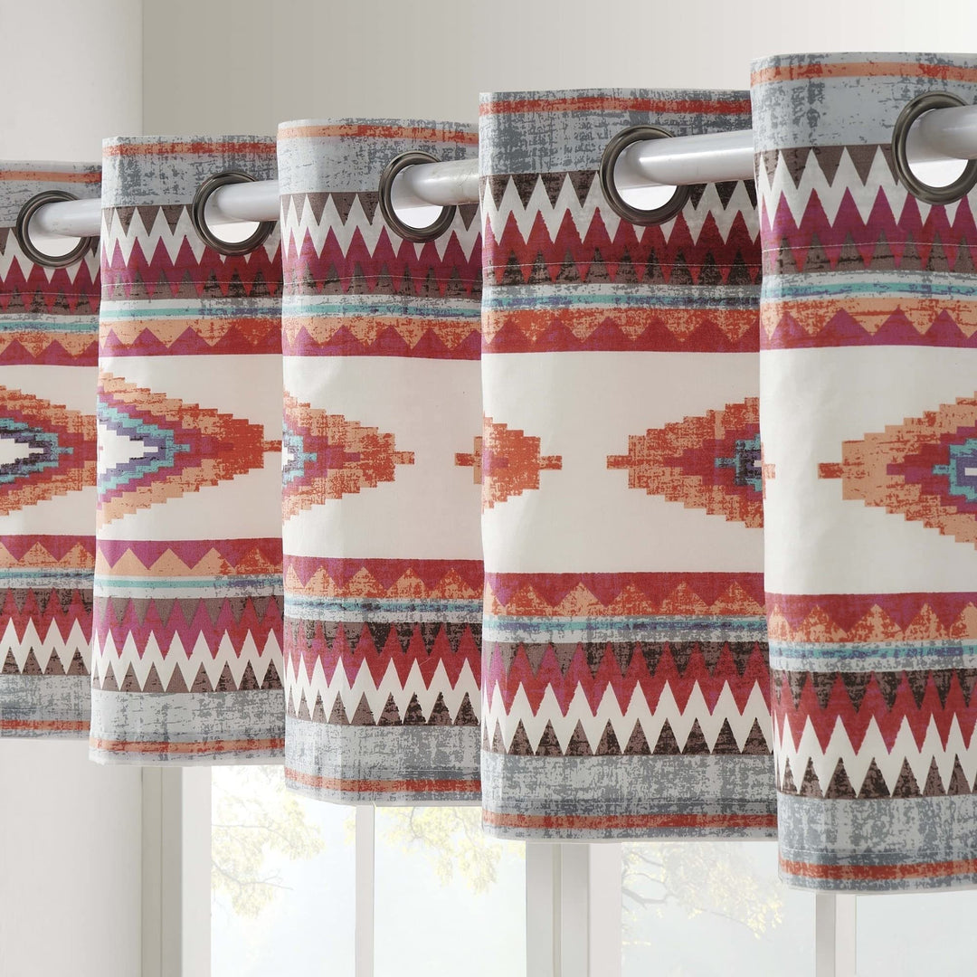 Western Boho Window Valance Grey Off/White Red Geometric Bohemian Eclectic - Diamond Home USA