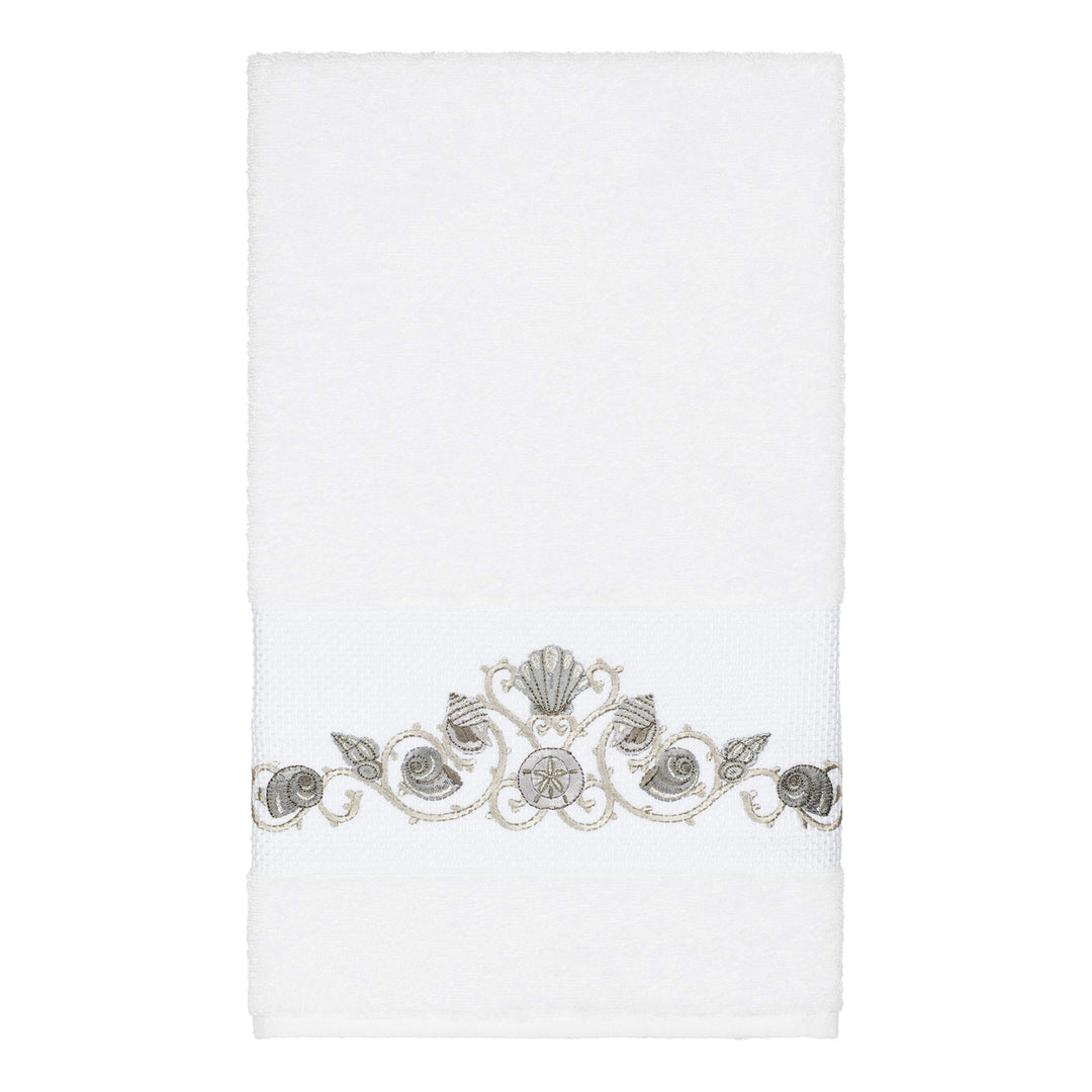 Turkish Cotton Shells Embroidered White 3-Piece Towel Set Novelty Terry Cloth - Diamond Home USA