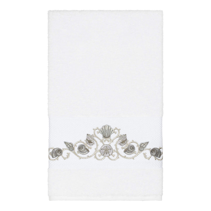 Turkish Cotton Shells Embroidered White 3-Piece Towel Set Novelty Terry Cloth - Diamond Home USA