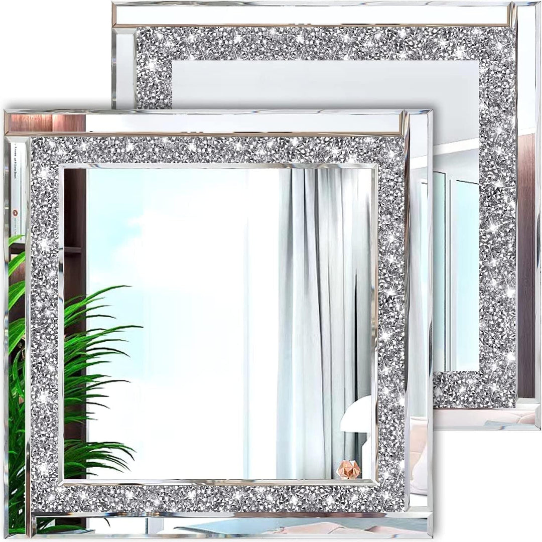 Silver Mirror 12'' X 2pcs Bedroom Bathroom Hanging Home for Wall - Diamond Home USA