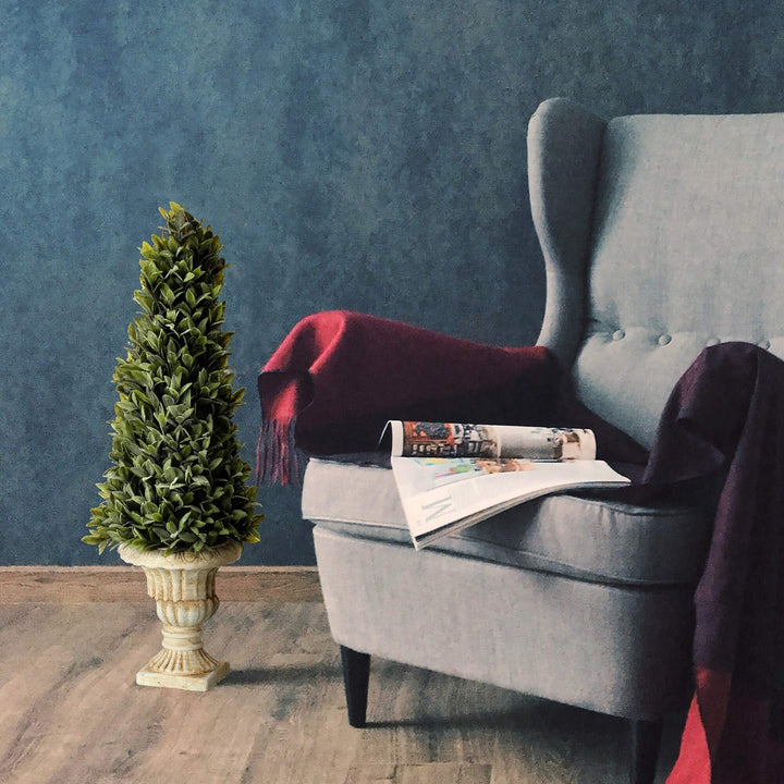 24 in. Artificial Flocked Sage Cone Topiary Potted Grey Green - Inches