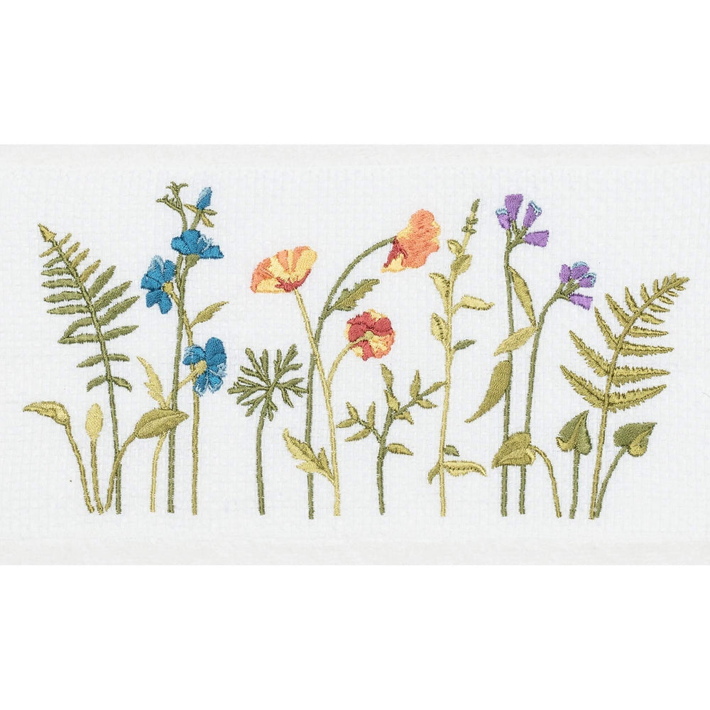 White Turkish Cotton Wildflowers Embroidered Bath Towels (Set of 2) Floral - Diamond Home USA