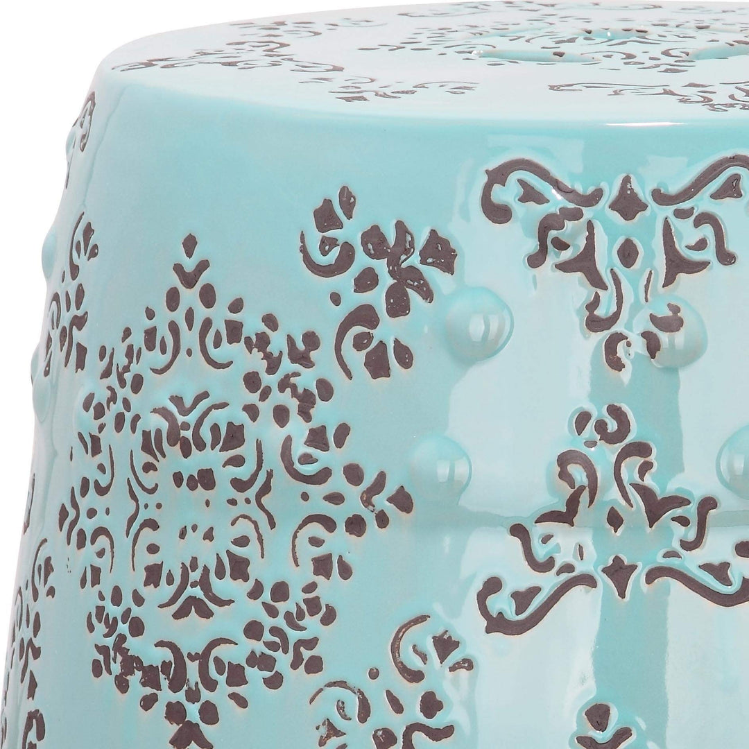 Paradise Pacific Light Blue Ceramic Decorative Garden Stool Modern - Diamond Home USA