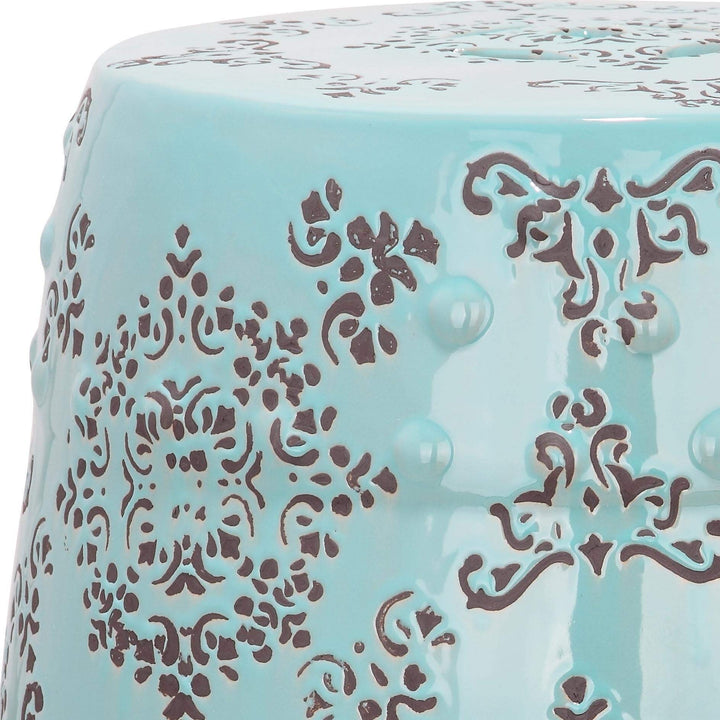 Paradise Pacific Light Blue Ceramic Decorative Garden Stool Modern - Diamond Home USA