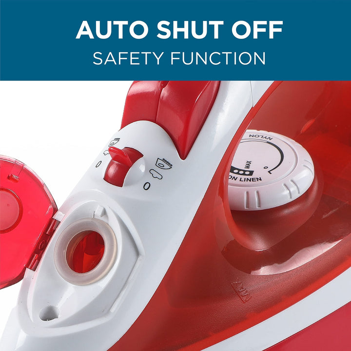 Steam Iron Watts Steamer for Clothes Self-Cleaning Portable Red - Diamond Home USA