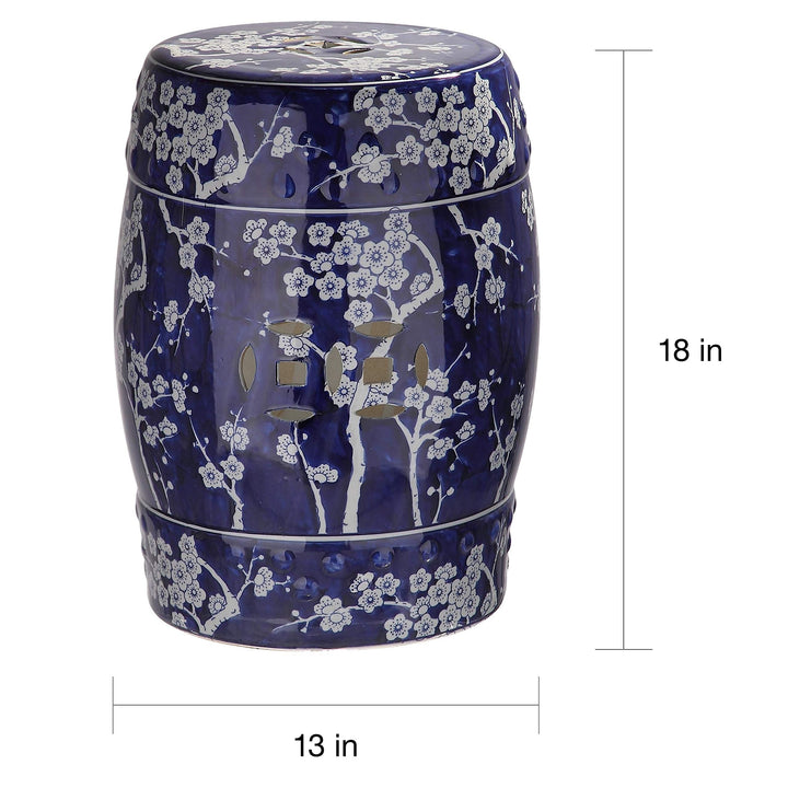 Midnight Kiss Blue Garden Stool Modern Contemporary Oriental Ceramic Handmade - Diamond Home USA