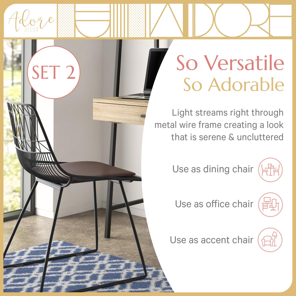 Adore Decor Vivi Metal Dining Chair Set of 2 Noir Black - Diamond Home USA