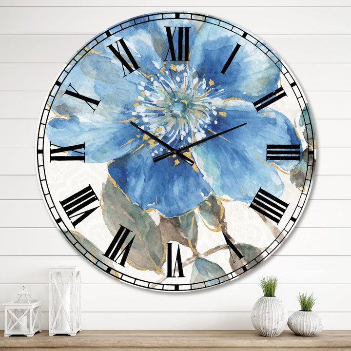 Design Art Designart 'Indigold Watercolor Flower I' Farmhouse Large Wall Clock 23 in. wide x 23 in. high - Diamond Home USA