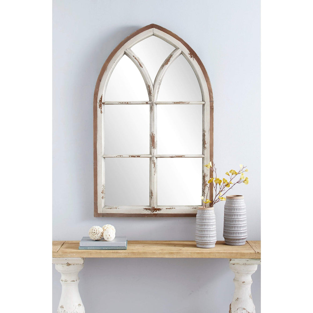 Large Distressed White Wood Arched Wall Mirror W Window Frame 32 X 2 51 Vintage - Diamond Home USA