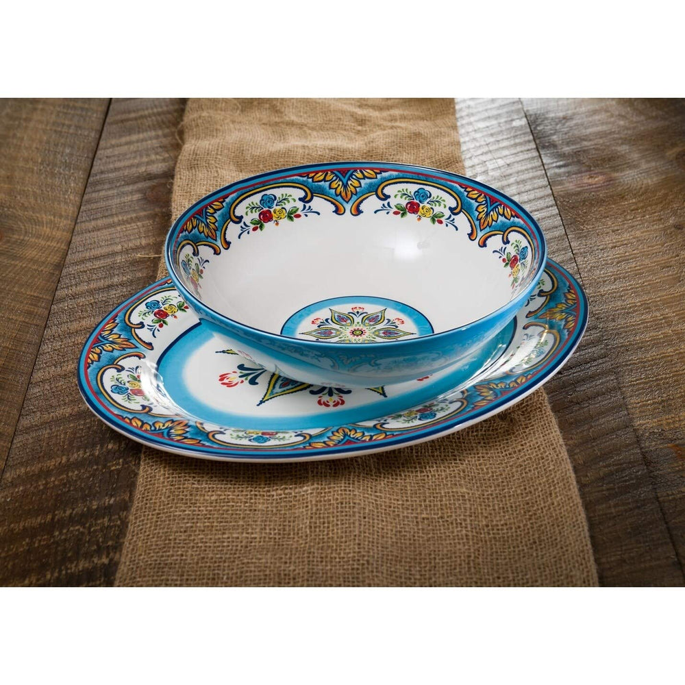 Euro 2-Piece Serving Set Platter and Bowl Multi Color Floral Ceramic 2 Piece - Diamond Home USA
