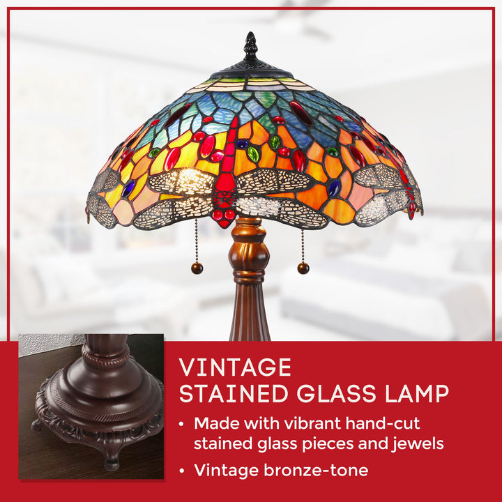 Serena D'italia Tiffany Table Lamp - Red Dragonfly Antique Desk Nightstand - - Diamond Home USA