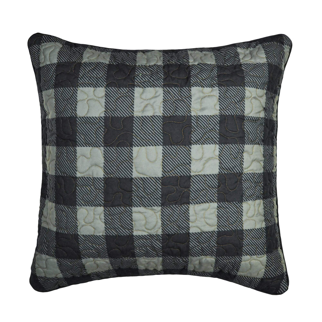 Bear Walk Plaid UCC Check Decorative Pillow Green Cabin Lodge Polyester